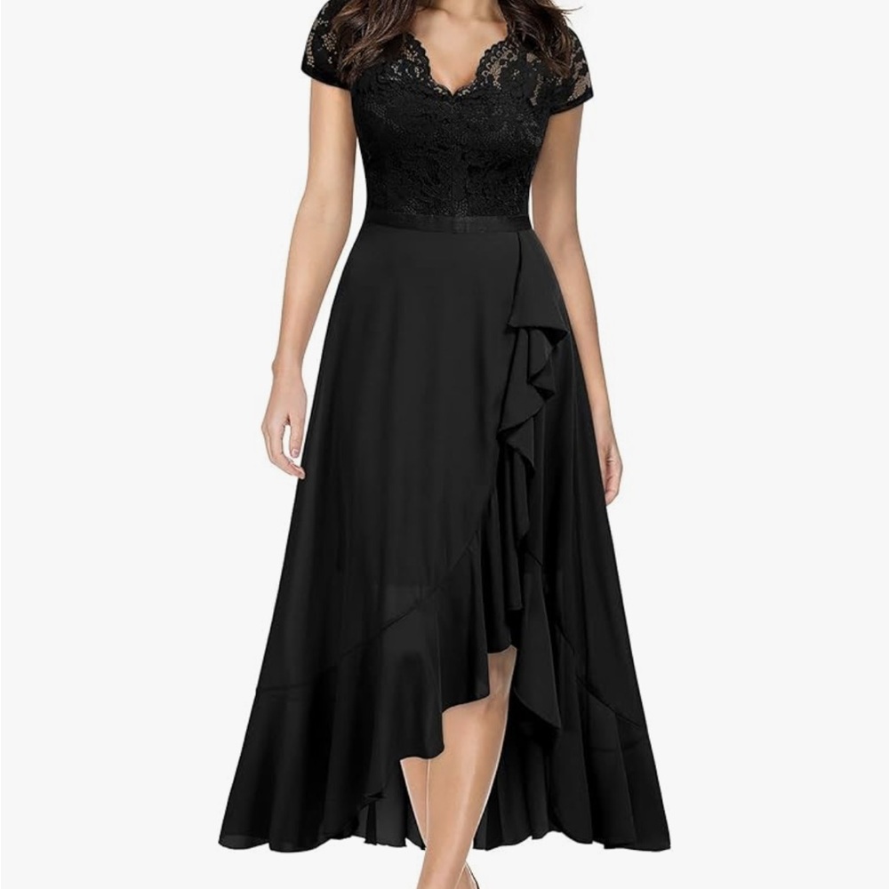 Miusol Black Asymmetrical Ruffled High-Low Dress